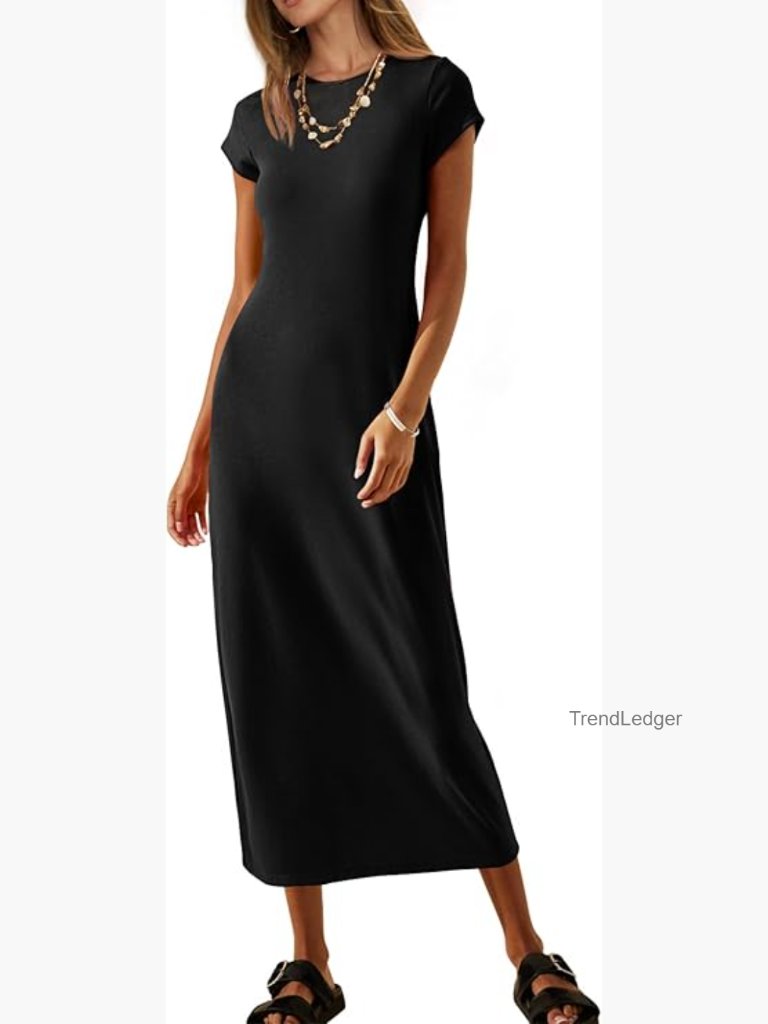 Short Sleeve Maxi Tshirt Dress Crew Neck Beach Summer Long Loose Casual